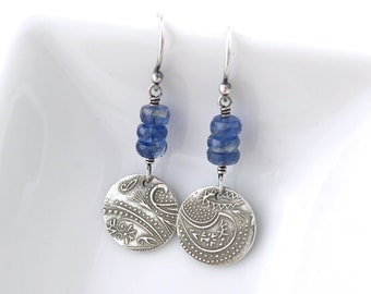 Blue Kyanite Earrings Silver Dangle Earrings Silver Earrings Boho Earrings Silver Drop Earrings Unique Gemstone Earrings Gift - Tracey