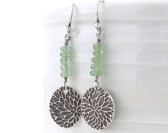 Green Kyanite Earrings Dangle Silver Earrings Drop Earrings Gemstone Earrings Simple Minimalist Everyday Jewelry Bohemian Jewelry - Tracey