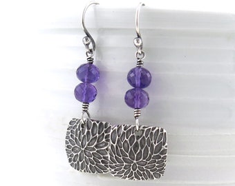 Purple Amethyst Earrings Dangle Gemstone Earrings Simple Silver Earrings Dainty Silver Jewelry Dahlia Earrings Handmade Jewelry  - Tracey