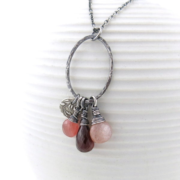 Spessartine Garnet Necklace Charm Necklace Silver Necklace Gemstone Pendant Necklace Boho Handmade Silver Jewelry Gift for Her - Rachel