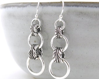 Simple Silver Dangle Earrings Silver Earrings Feather Bead Earrings Lever Back Earrings Silver Nature Birding Jewelry Gift - Modern Edge