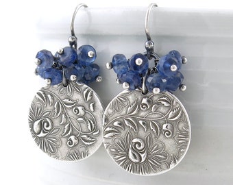 Kyanite Earrings Dangle Silver Earrings Blue Earrings Gemstone Earrings Unique Handmade Jewelry Gift for Wife Rose Flower Lover - Lily