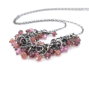 Rhodolite Garnet Necklace Silver Gemstone Statement Necklace Peach Pink Sterling Silver Boho Necklace Unique Handmade Jewelry - Shaggy Loops