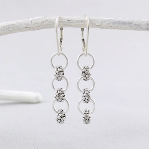 Simple Silver Dangle Earrings Silver Earrings Flower Bead Earrings ...