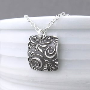 Unique Sterling Silver Necklace Pendant Silver Square Necklace Boho Necklace Holiday Gift for Her Stocking Stuffer - Unique Petite