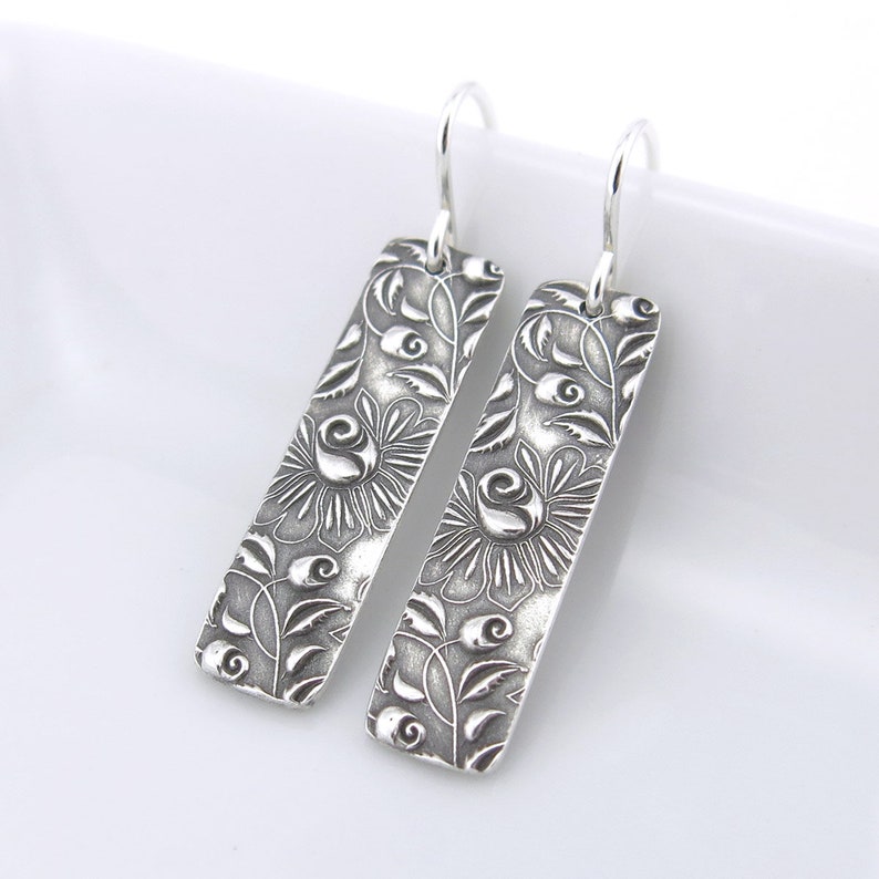 Bohemian Earrings Dangle Silver Earrings Bar Earrings Modern Jewelry Boho Jewelry Gift for Women Silver Jewelry Bar image 4