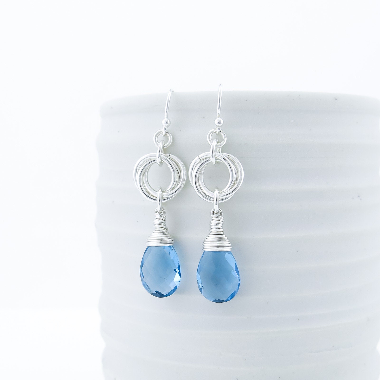 Statement London Blue Quartz Earrings Simple Silver Dangle | Etsy