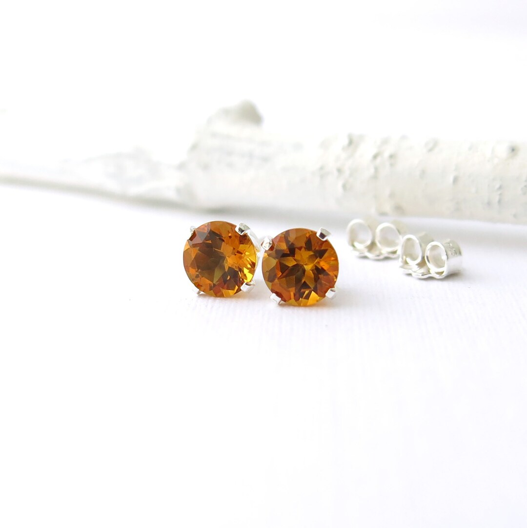 Citrine Earrings Small Silver Earrings Citrine Stud Earrings Gemstone Post Earrings Yellow ...