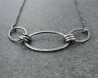Hammered Sterling Silver Chain Link Necklace, Modern Geometric Jewelry - Aubrey II