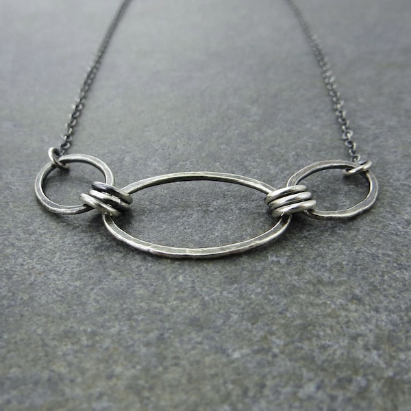 Hammered Sterling Silver Chain Link Necklace, Modern Geometric Jewelry - Aubrey II