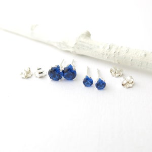 Blue Sapphire Earrings Sapphire Stud Earrings Tiny Stud Earrings Gemstone Post Earrings September Birthstone Jewelry Holiday Gift for Her image 4