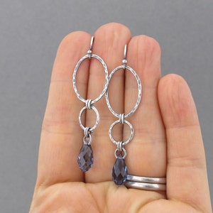 Long Dangle Earrings Silver Drop Earrings Blue Crystal Earrings Geometric Jewelry September Birthstone Jewelry Gift for Her Adorned Aubrey image 5