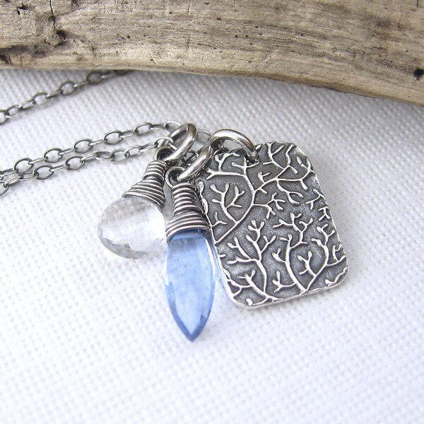 Holiday Jewelry Handmade Charm Necklace Sterling Silver Rock Crystal Quartz Blue Quartz Fashion Sterling Silver - Duets No. 24