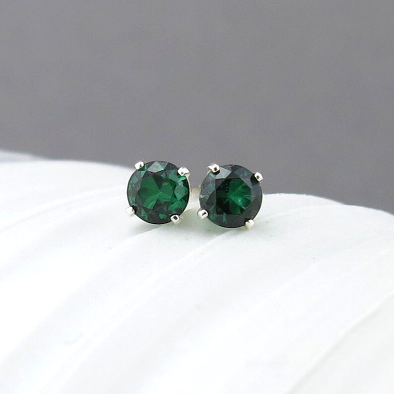 Small Emerald Stud Earrings Green Gemstone Post Earrings May Birthstone Jewelry Birthday Gift for Her 