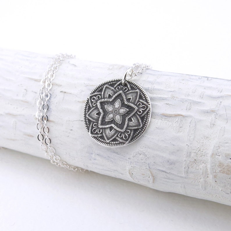 Sterling Silver Necklace Long Silver Necklace Silver Pendant Necklace Bohemian Jewelry Rustic Jewelry Layered Necklace Five Point Flower image 6