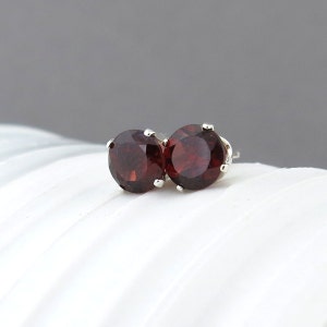 Garnet Stud Earrings Small Silver Earrings Garnet Earrings Gemstone Post Earrings Red Earrings January Birthstone Everyday Jewelry image 9