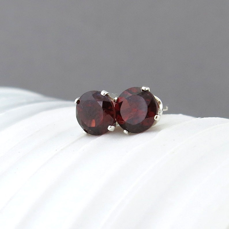 Garnet Stud Earrings Small Silver Earrings Garnet Earrings Gemstone Post Earrings Red Earrings January Birthstone Everyday Jewelry image 9