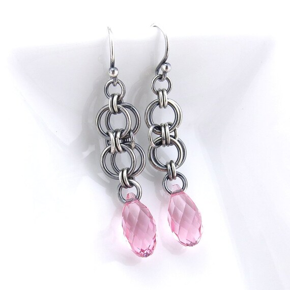 Pink Earrings Silver Dangle Earrings Sterling Silver Earrings | Etsy