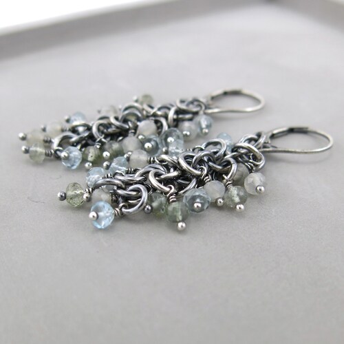 Moss Aquamarine Earrings Gemstone Beaded Earrings Silver Drop Earrings Green shops Earrings Silver Jewelry Beaded Jewelry Gift - Shaggy Loops