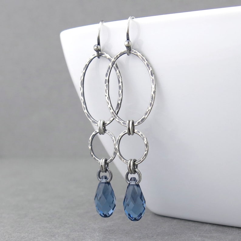 Long Dangle Earrings Silver Drop Earrings Blue Crystal Earrings Geometric Jewelry September Birthstone Jewelry Gift for Her Adorned Aubrey image 3