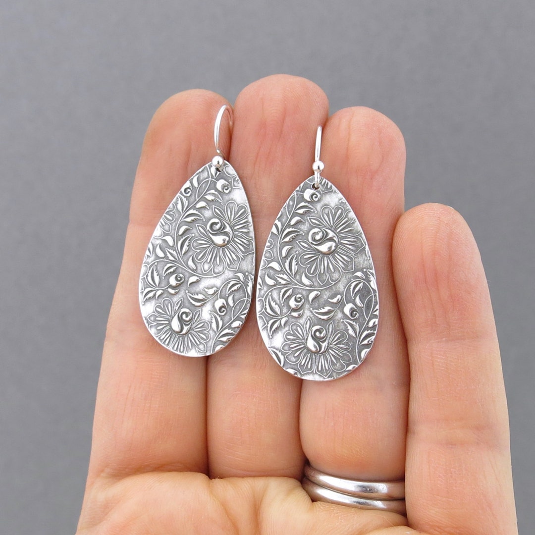 Long Silver Earrings Teardrop Earrings Silver Drop Earrings Unique ...