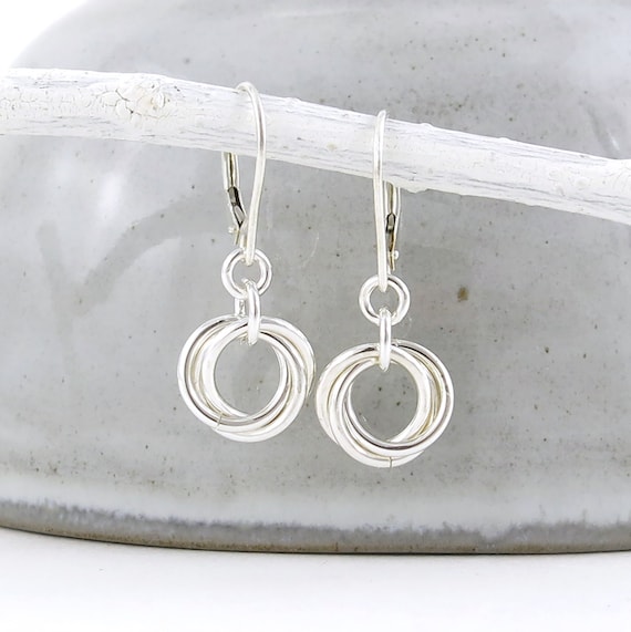 Simple Silver Earrings Lever Back Minimalist Earrings Silver Everyday Earrings Silver Dangle Earrings Gift for Her - Love Knot