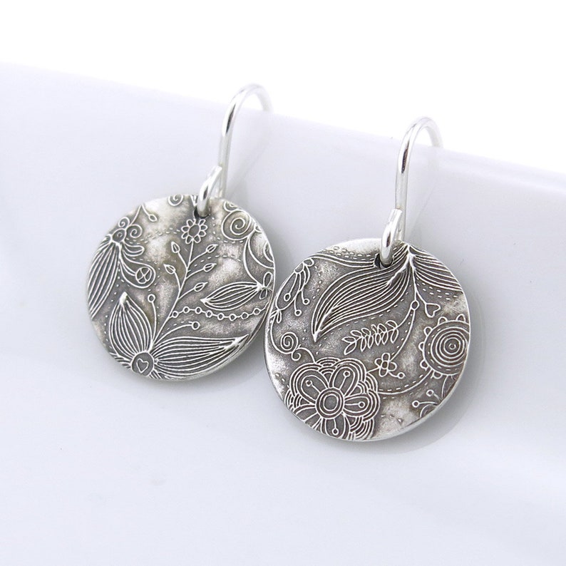 Small Silver Earrings Sterling Silver Jewelry Silver Dangle Earrings Floral Bohemian Wildflower Jewelry Rustic Jewelry Unique Petites image 5