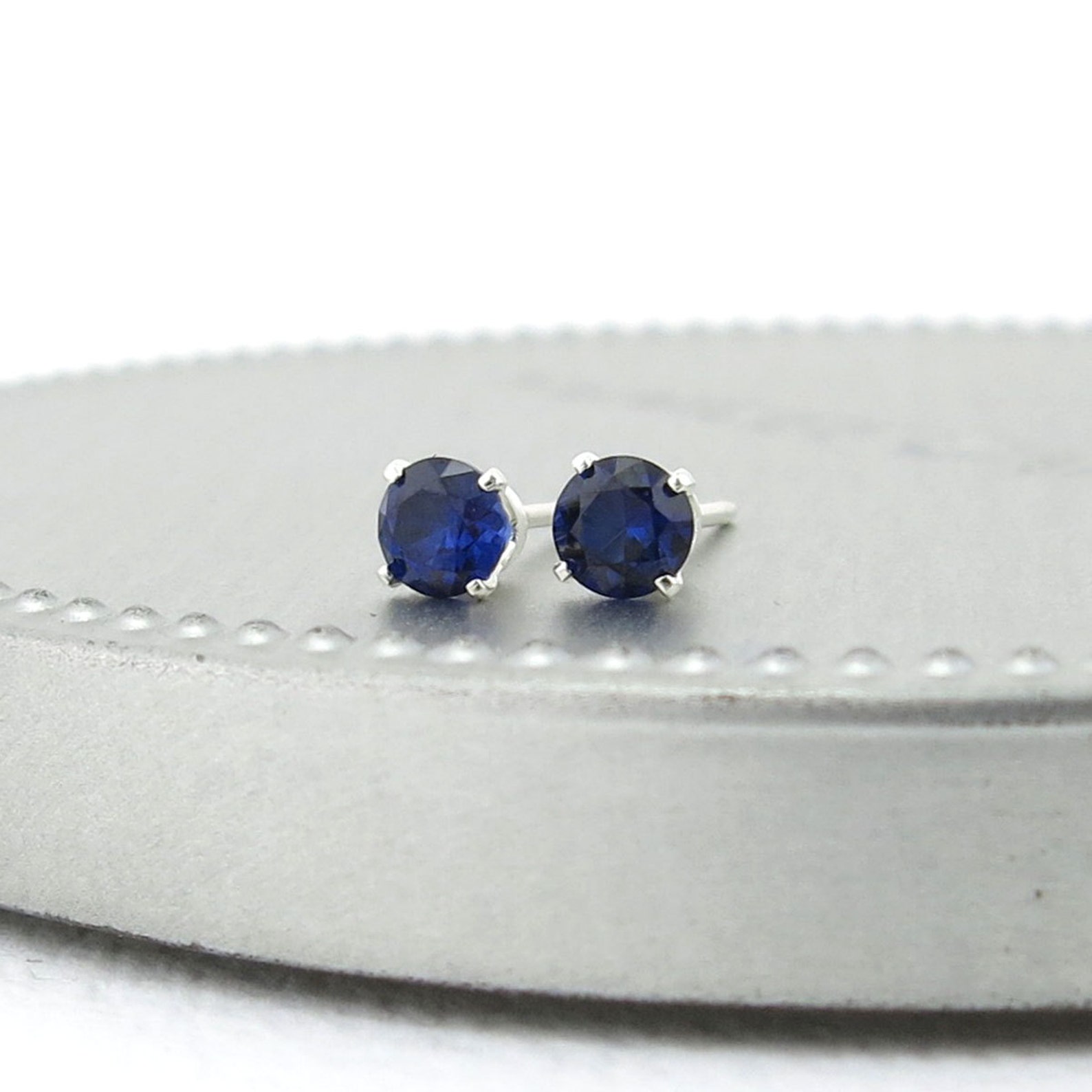 Blue Sapphire Earrings Sapphire Stud Earrings Tiny Stud Etsy