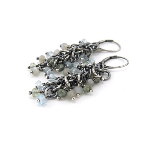 Moss Aquamarine Earrings Gemstone Beaded Earrings Silver Drop Earrings Green shops Earrings Silver Jewelry Beaded Jewelry Gift - Shaggy Loops