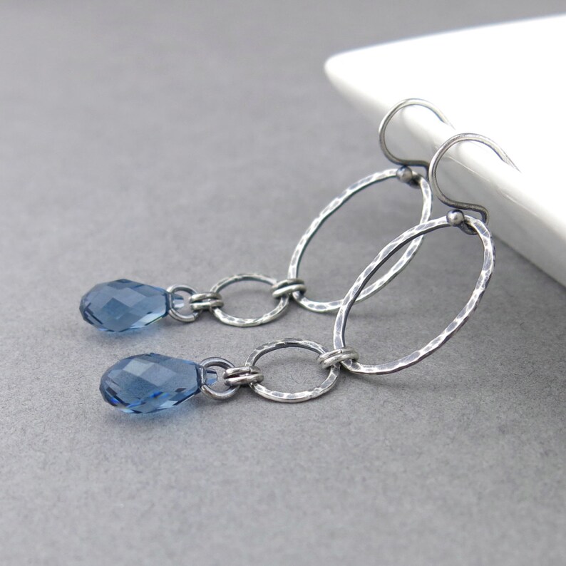 Long Dangle Earrings Silver Drop Earrings Blue Crystal Earrings Geometric Jewelry September Birthstone Jewelry Gift for Her Adorned Aubrey image 4