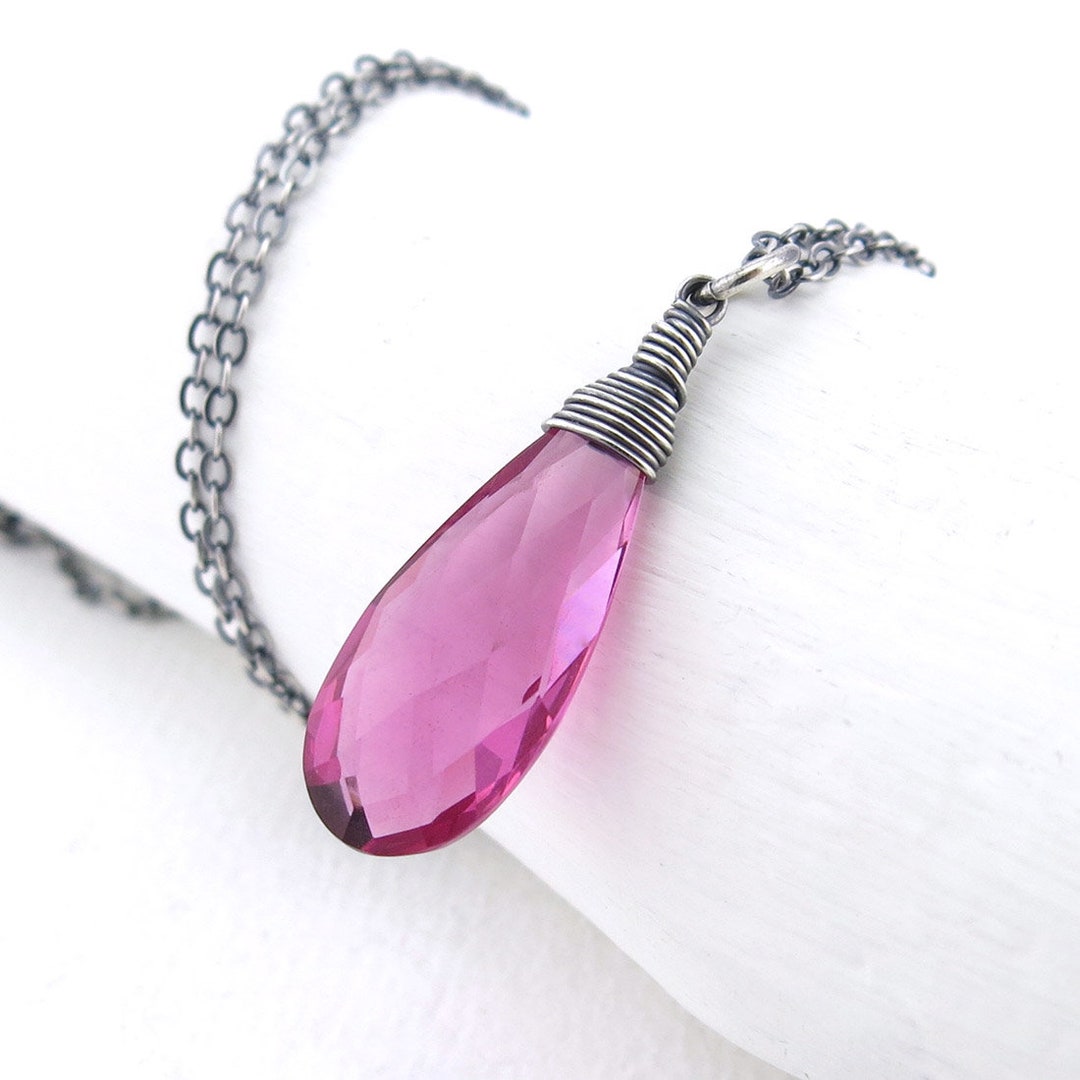 Long Pink Necklace for Women Sterling Silver Gemstone Necklace Etsy