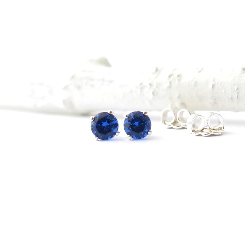 Blue Sapphire Earrings Sapphire Stud Earrings Tiny Stud Earrings Gemstone Post Earrings September Birthstone Jewelry Holiday Gift for Her image 1