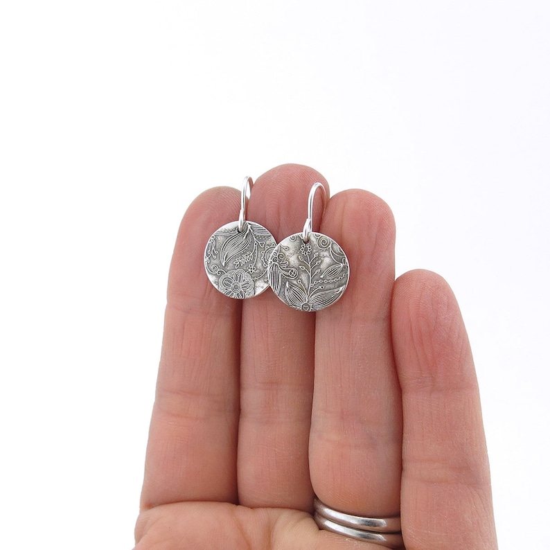 Small Silver Earrings Sterling Silver Jewelry Silver Dangle Earrings Floral Bohemian Wildflower Jewelry Rustic Jewelry Unique Petites image 3