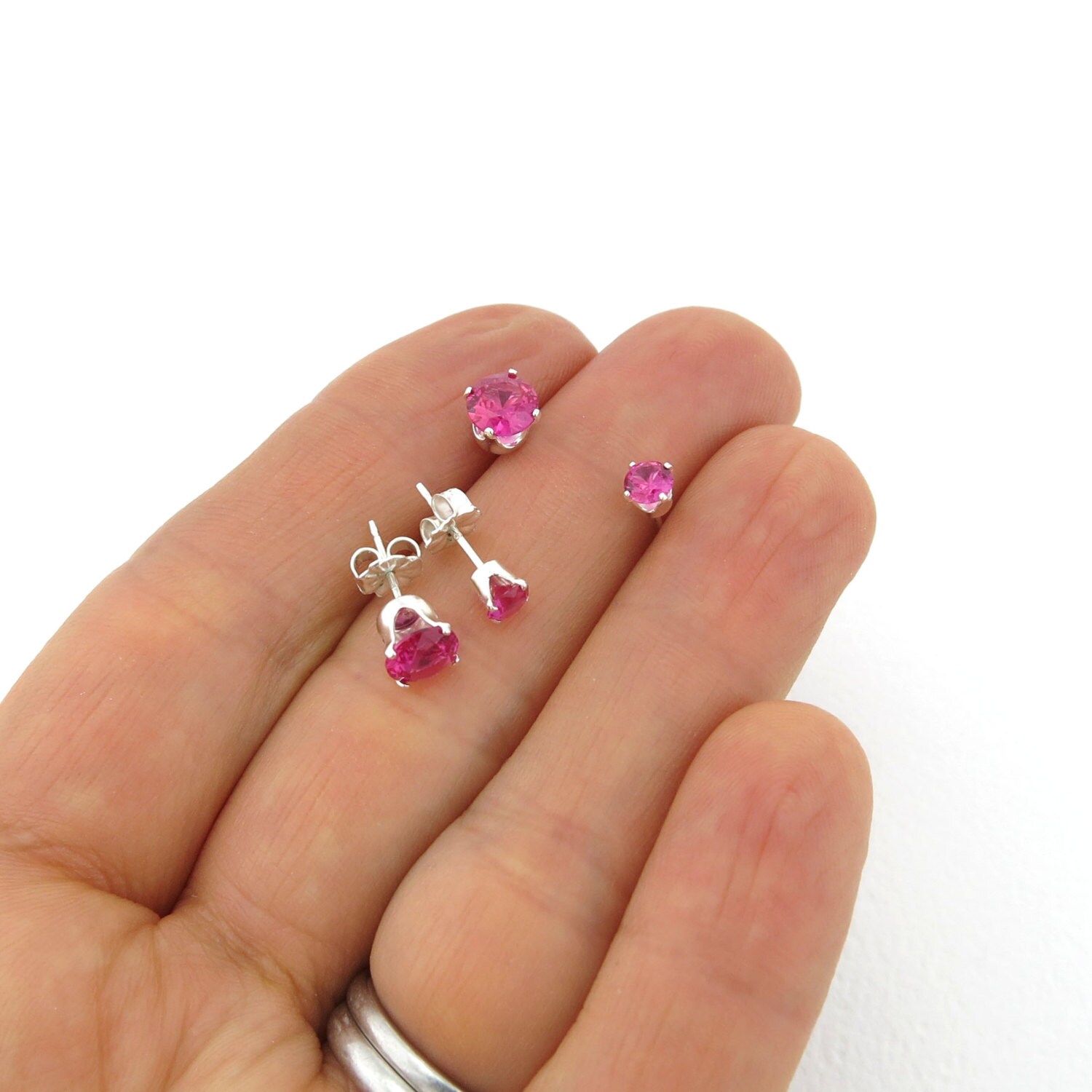 Ruby Stud Earrings Tiny Silver Stud Earrings Ruby Earrings Etsy