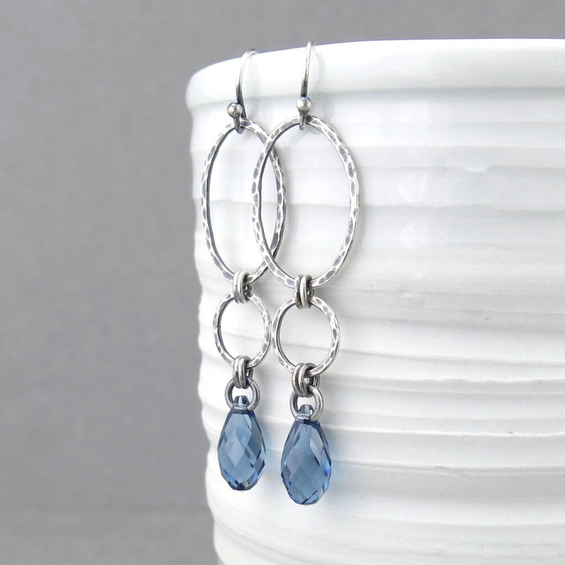 Long Dangle Earrings Silver Drop Earrings Blue Crystal Earrings Geometric Jewelry September Birthstone Jewelry Gift for Her Adorned Aubrey imagem 7