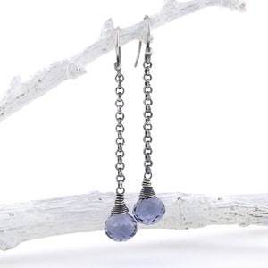 Iolite Earrings Long Silver Earrings Blue Earrings Dangle Silver Earrings Silver Chain Earrings Sterling Silver Drop Earrings - Chelsea