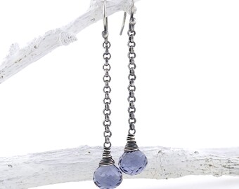 Iolite Earrings Long Silver Earrings Blue Earrings Dangle Silver Earrings Silver Chain Earrings Sterling Silver Drop Earrings - Chelsea