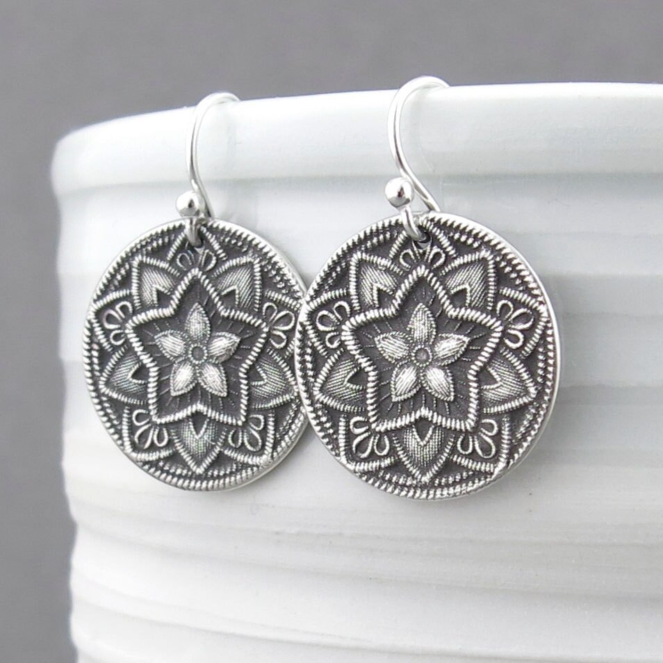 Russian NEW STERLING Silver Flower Earrings Detailed