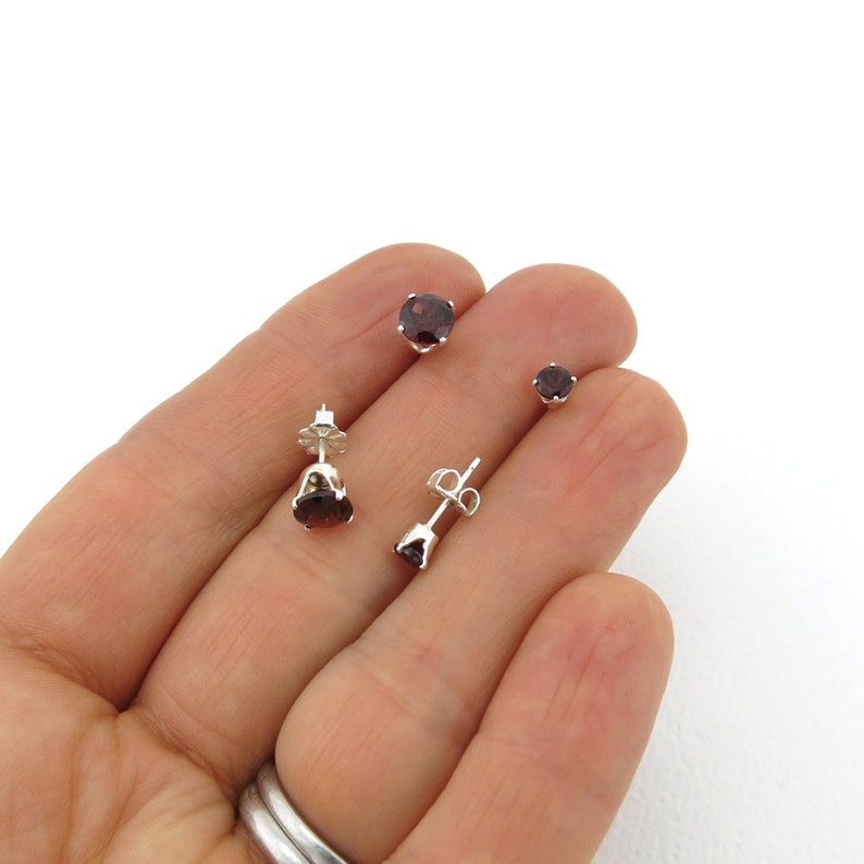 Garnet Stud Earrings Small Silver Earrings Garnet Earrings Gemstone Post Earrings Red Earrings January Birthstone Everyday Jewelry image 5