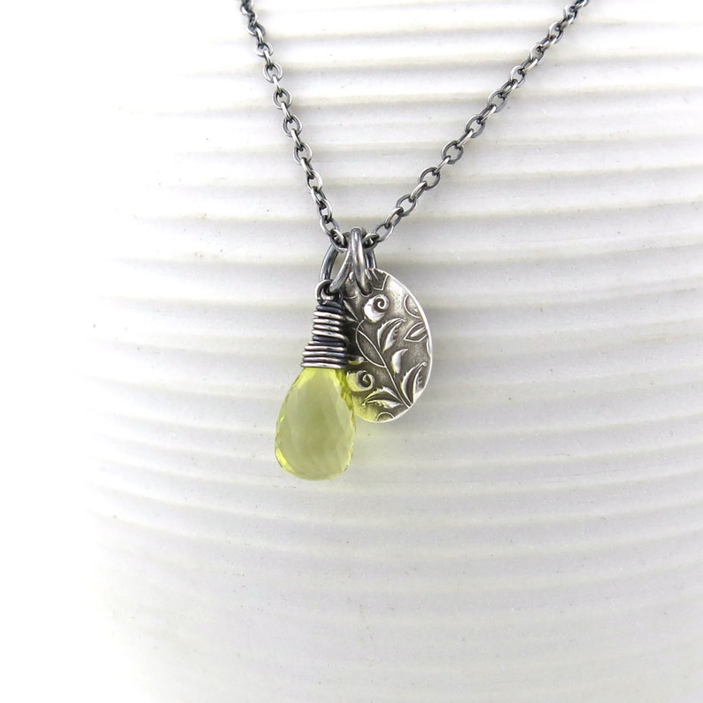 Dainty Lemon Quartz Necklace Gemstone Layering Necklace Sterling Silver Charm Necklace Tiny Yellow Pendant Jewelry Gift for Her Solo image 1