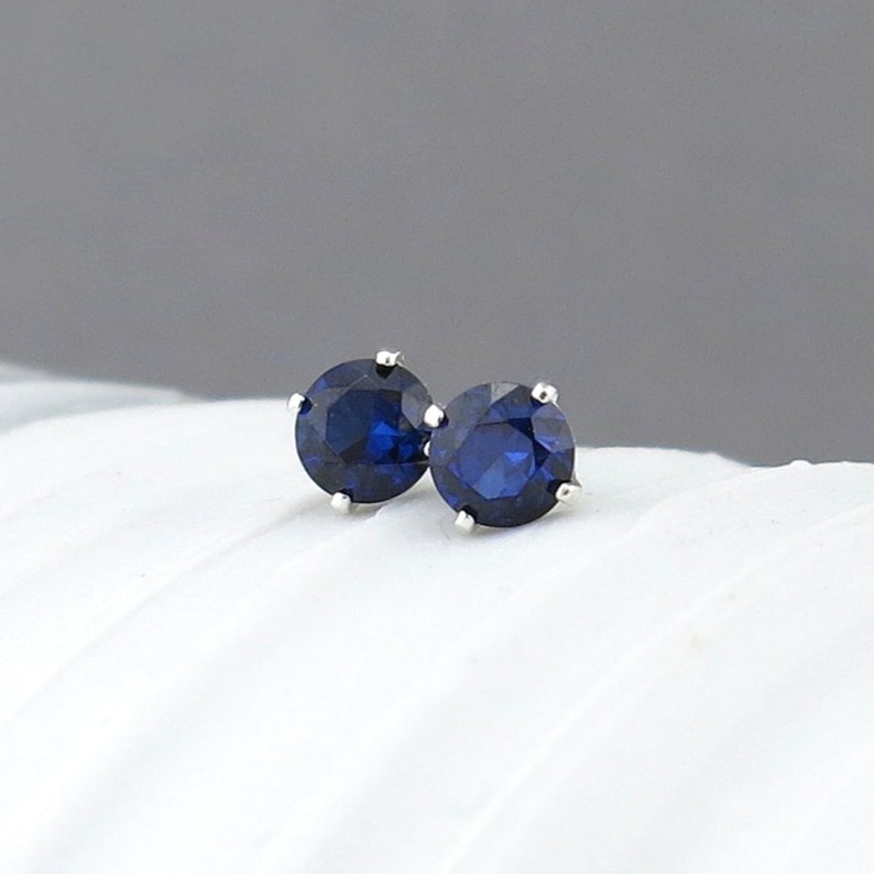 Blue Sapphire Earrings Sapphire Stud Earrings Tiny Stud Earrings Gemstone Post Earrings September Birthstone Jewelry Holiday Gift for Her 