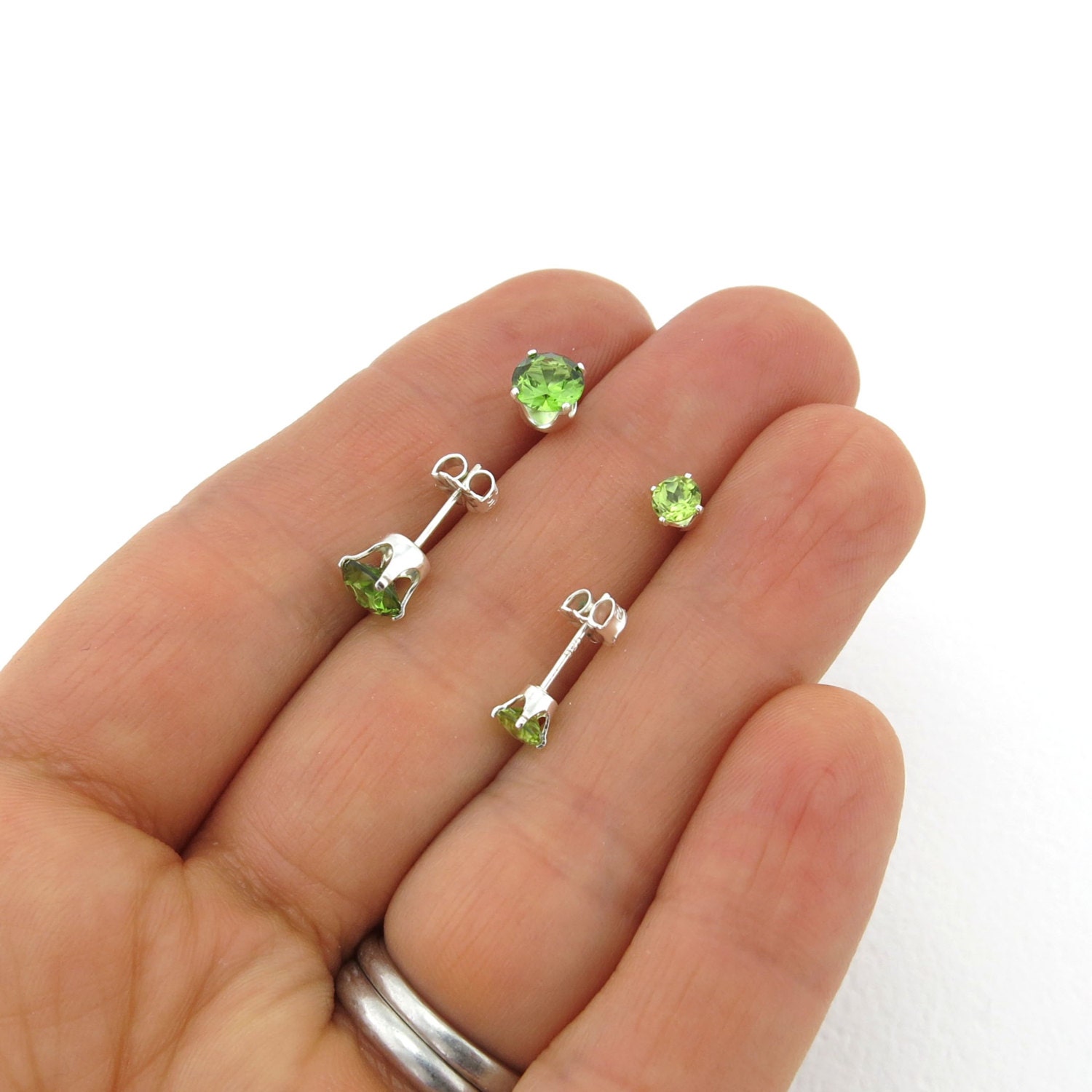 Peridot Stud Earrings Small Silver Earrings Peridot Earrings | Etsy
