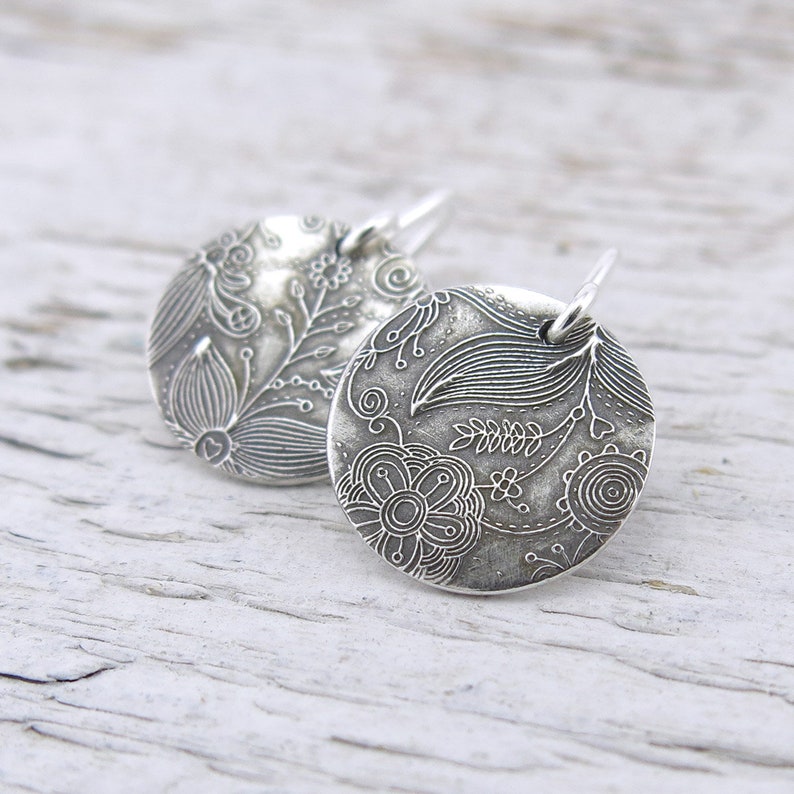 Small Silver Earrings Sterling Silver Jewelry Silver Dangle Earrings Floral Bohemian Wildflower Jewelry Rustic Jewelry Unique Petites image 8
