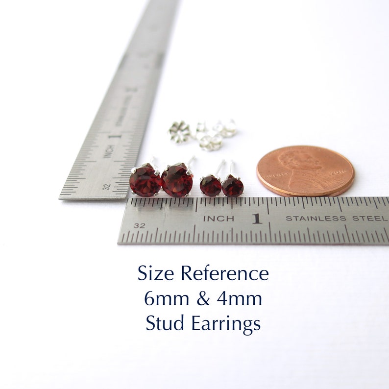 Garnet Stud Earrings Small Silver Earrings Garnet Earrings Gemstone Post Earrings Red Earrings January Birthstone Everyday Jewelry image 4