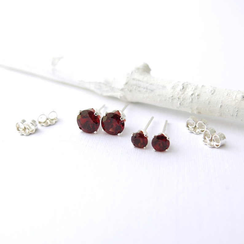 Garnet Stud Earrings Small Silver Earrings Garnet Earrings Gemstone Post Earrings Red Earrings January Birthstone Everyday Jewelry image 7