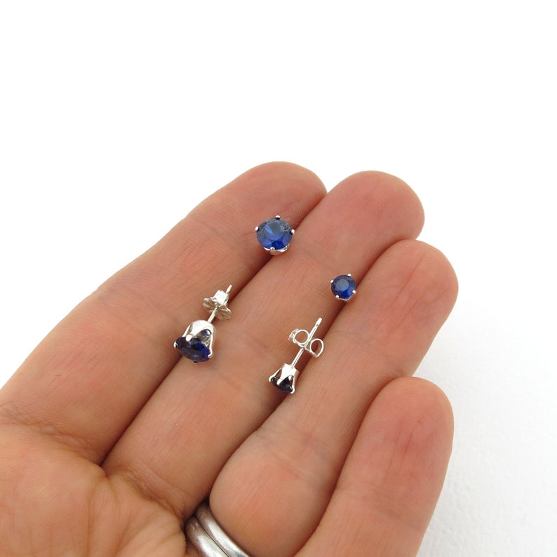 Blue Sapphire Earrings Sapphire Stud Earrings Tiny Stud Earrings Gemstone Post Earrings September Birthstone Jewelry Holiday Gift for Her image 5