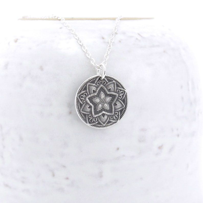 Sterling Silver Necklace Long Silver Necklace Silver Pendant Necklace Bohemian Jewelry Rustic Jewelry Layered Necklace Five Point Flower image 5