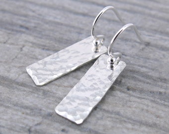 Silver Bar Earrings Sterling Silver Earrings Tiny Drop Earrings Hammered Earrings Handmade Silver Jewelry Gift for Her - Unique Petites