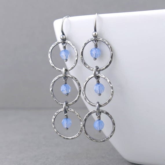 Light Blue Earrings Blue Crystal Earrings Silver Circle | Etsy