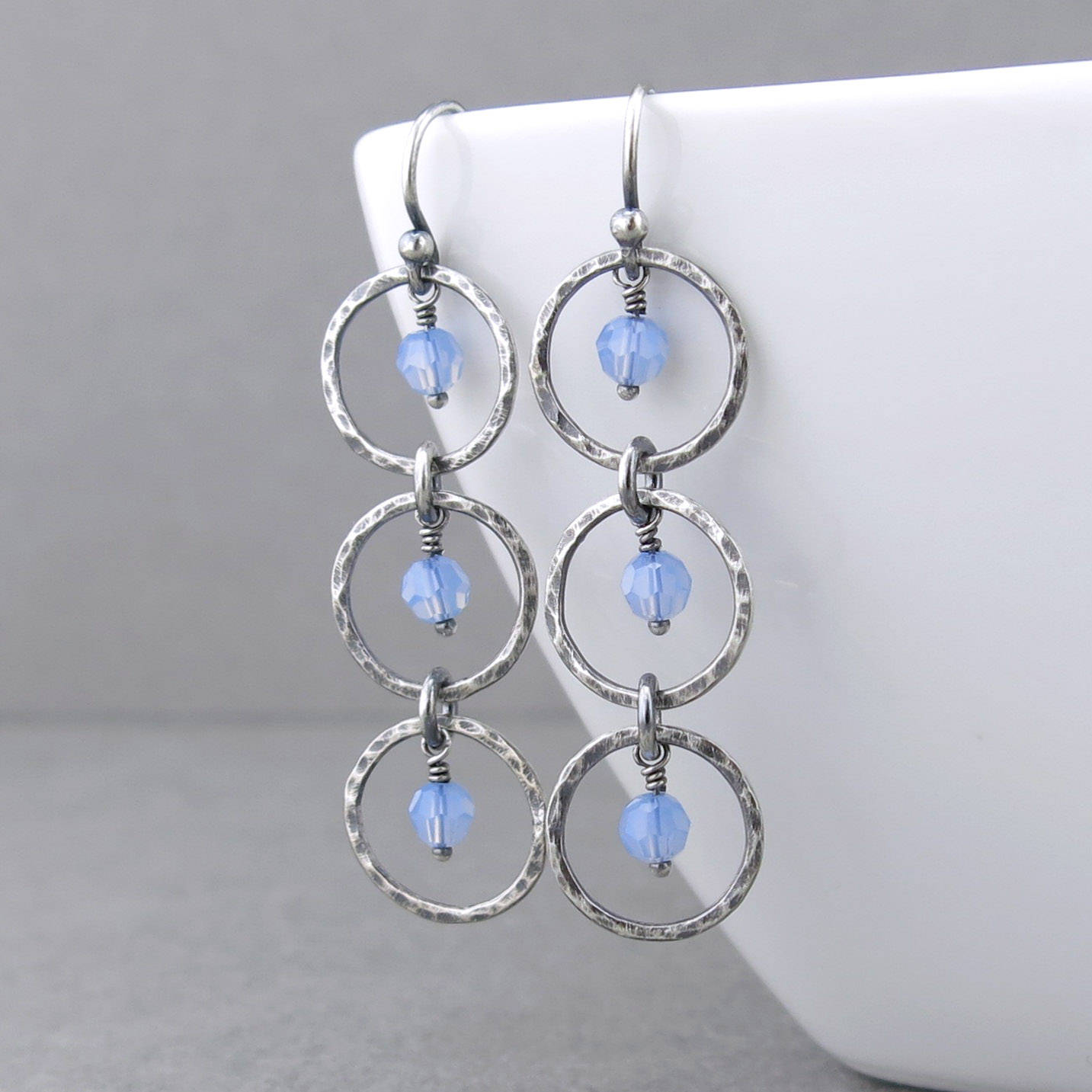 Light Blue Earrings Blue Crystal Earrings Silver Circle Etsy
